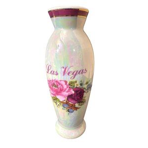 Las Vegas Souvenir Ceramic Vase Iridescent Finish Floral Design 7" Tall Flower